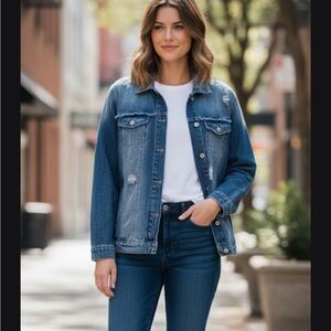 KanCan Blue Striped Denim Jacket